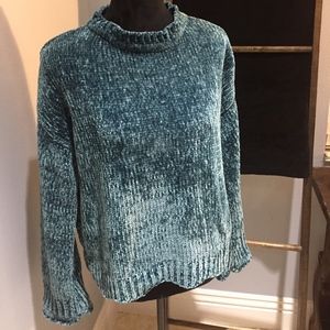 Teal Chenille Scalloped Sweater